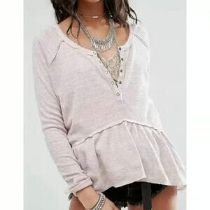 Free People We the Free Coastline Peplum Thermal Henley Top Lavender Size Med